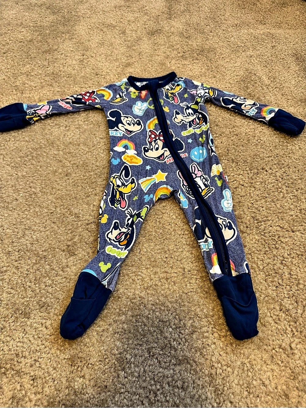 Disney Character Print Footie in Blue & White
